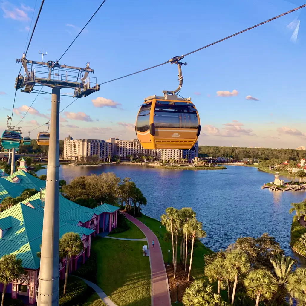 The Disney Skyliner gondola system connecting several Walt Disney World resorts to two theme parks.